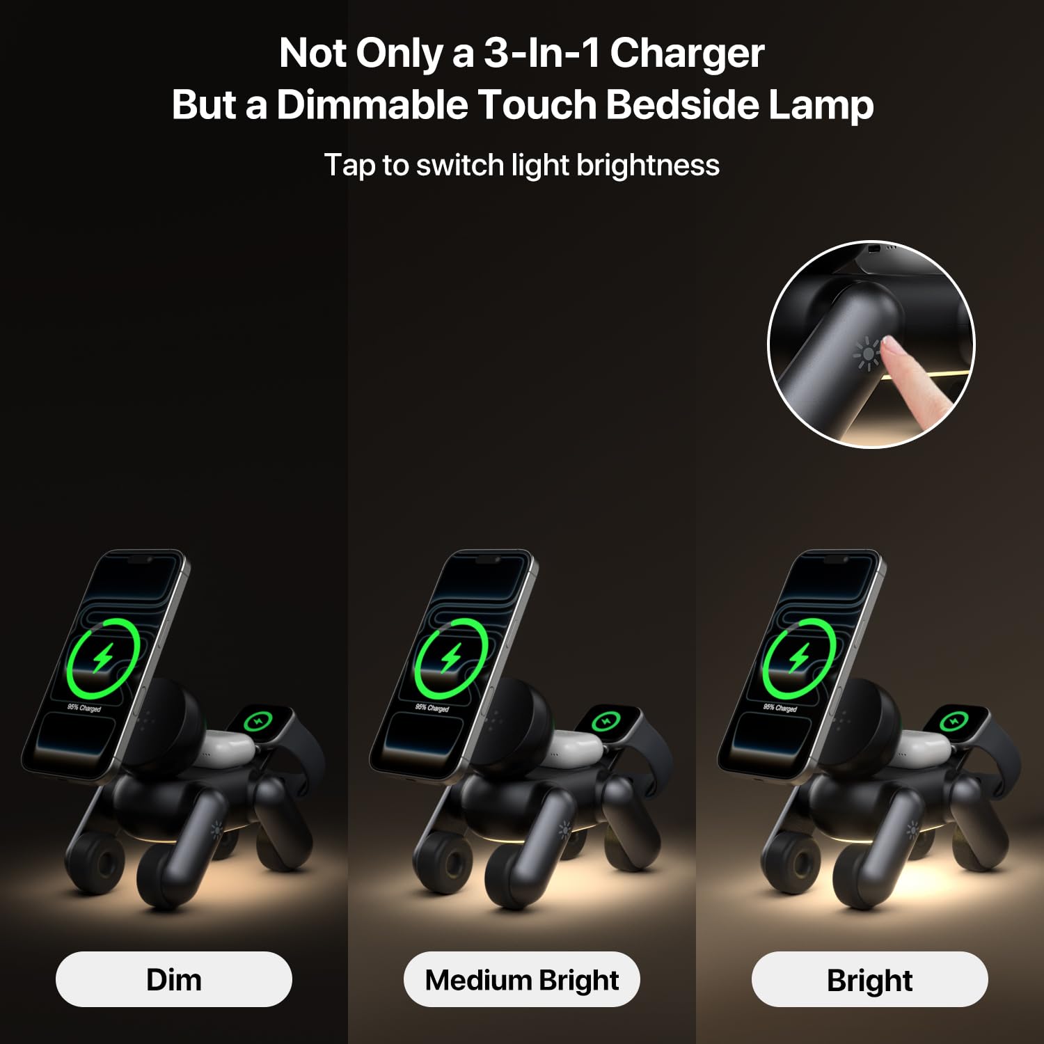 UEQ Station de charge sans fil 4 en 1 pour Apple MagSafe, chargeur magnétique sans fil pour iPhone 17 Air 16 15 14 13 12 Series, Airpods Pro, Apple Watch