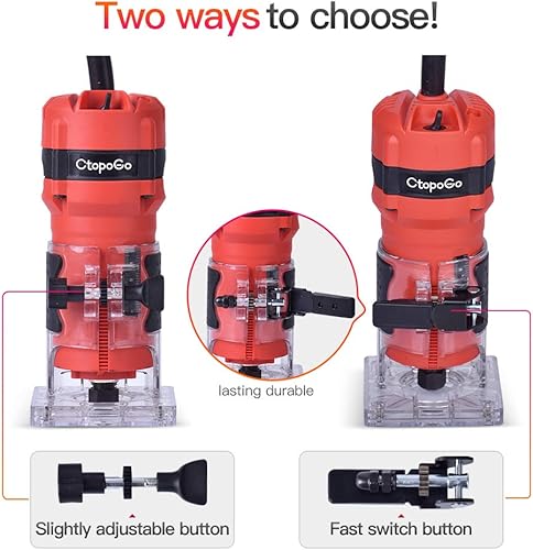 Miniatura 7 de Herramienta compacta para enrutador de palma, 800 W, fresadora de madera manual con 12 brocas de 1/4 pulgadas para carpintería