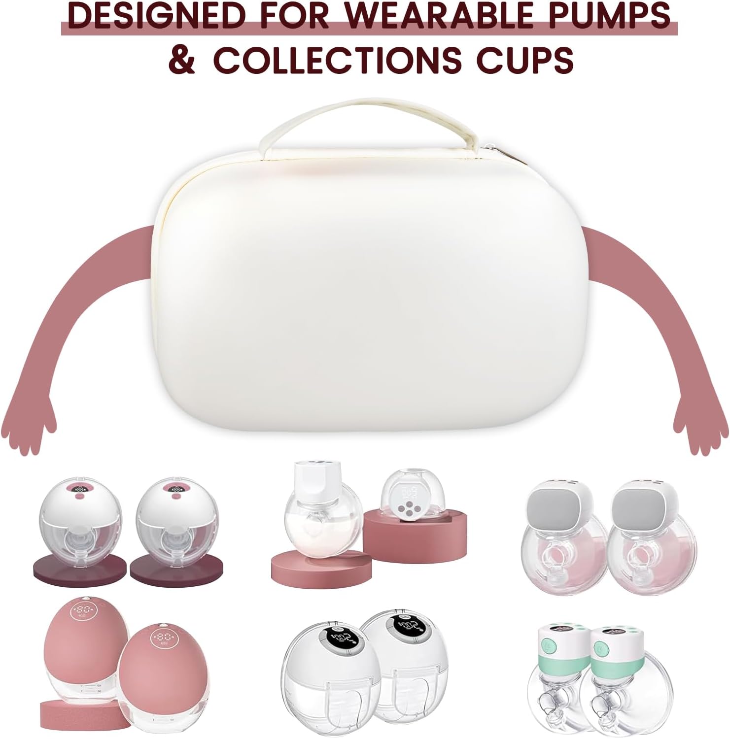 Sarlar Breast Pump Bag Carrying Case for Momcozy & Willow, Use with Hands Free Wearable Breast Pumps for Security/Medela/eufy/Bluefair, Travel Pumping Bag with Nipple Ruler & Removable Tray(Holds 2)