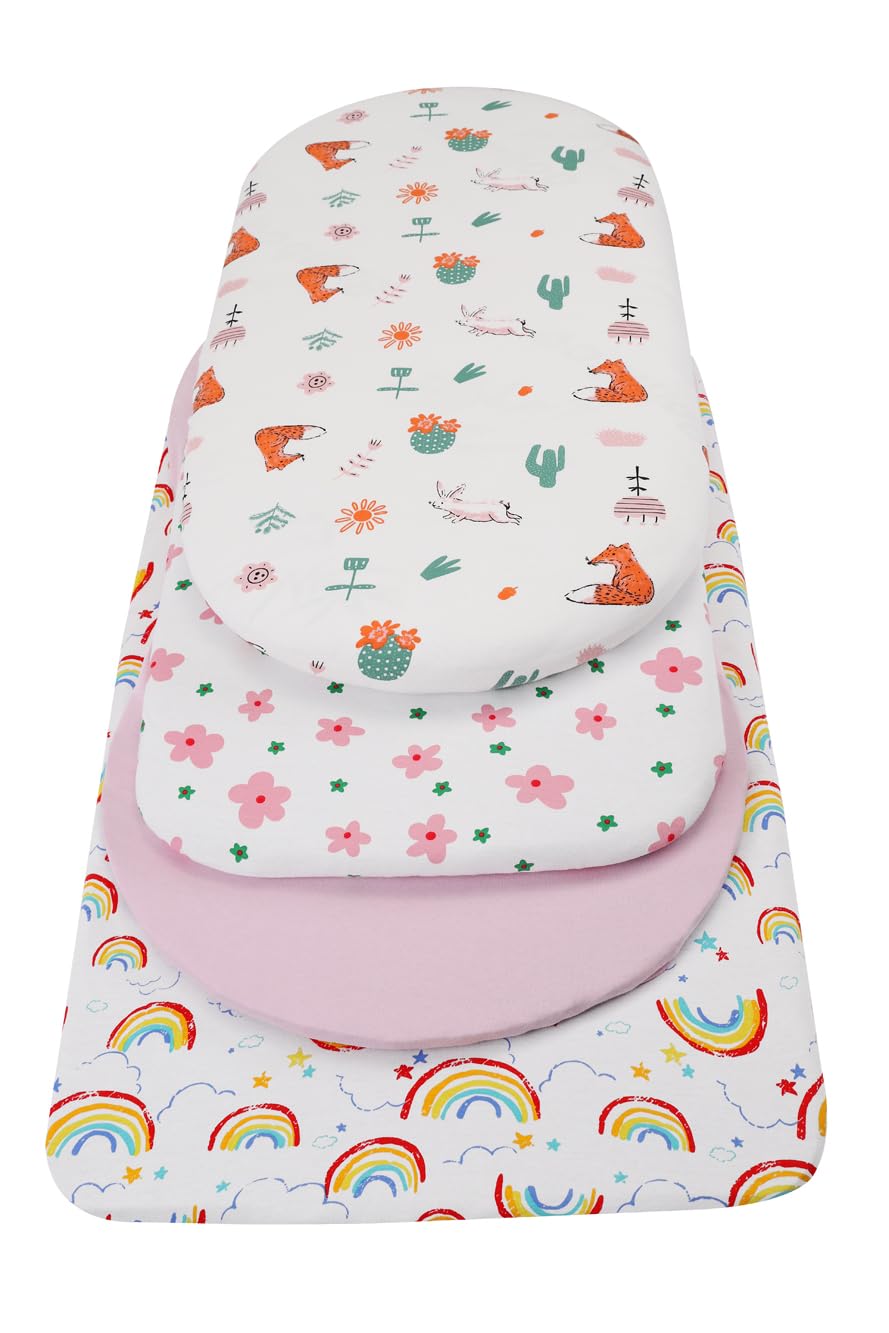 Sábanas para moisés UPPAbaby, paquete de 2 sábanas bajeras, 100% algodón de punto jersey, 190 g/m², ultrasuave, transpirable, floral y rosa
