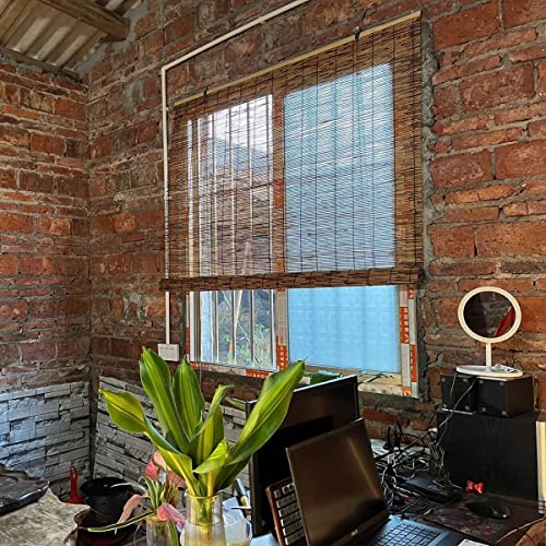 Sunshade Bamboo Reed Curtain Cordless Reed Blinds For Outdoor Patio Retro Bamboo Roll Up Shade Privacy Screen With Natural Faint Fragrance Easy To Hang Custom Size Three Colors To Choose From (Color #TOP1