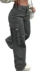 Calça cargo feminina reta perna larga Y2K calça folgada cintura alta combate militar caminhada com bolsos