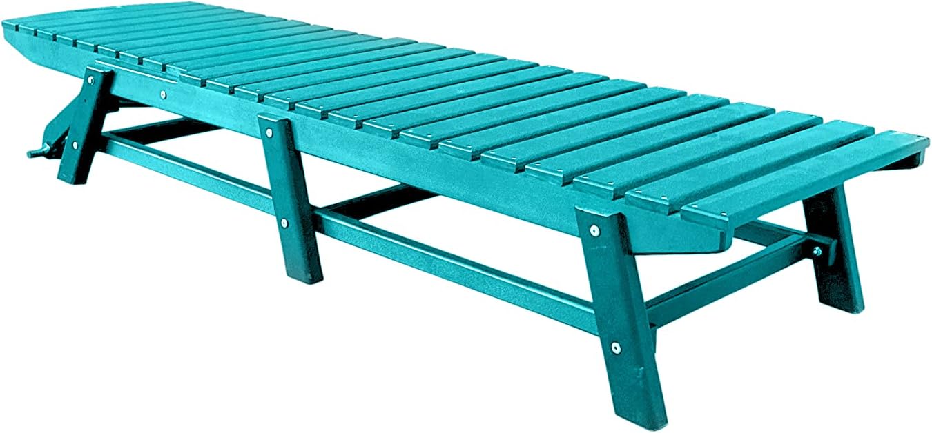 Phat Tommy Outdoor Pool Chaise Lounge, Heavy-Duty Beach Lounger - Folding, HDPE, Recycled Poly Furniture - Reclining Lounge Chair for Patio, Deck, Beach, Cabana, or Poolside, Teal
