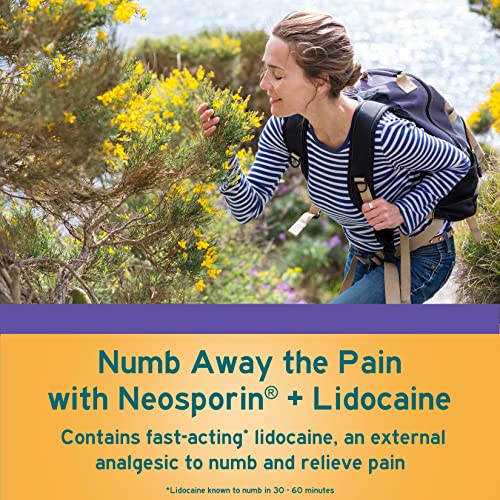 Neosporin + Lidocaine First Aid Triple Antibiotic Ointment, Fast-Acting, Maximum Strength Topical Pain Relief, 24-Hour Infection Protection That Numbs Away The Pain for Minor Wound Care, 0.5 oz