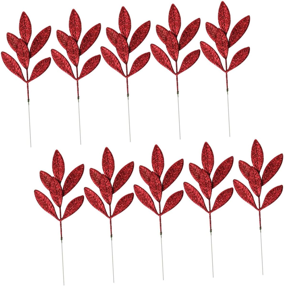 10pcs Glitter Christmas Leaves Picks for Wreath and Tree Decoration Realistic Floral Picks for Holiday Projects Vibrant Ornaments for Festive Home Decor