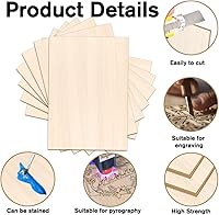 Vista 3 de DIYDEC Paquete de 24 hojas de madera de tilo de 4 x 6 x 1/16 pulgadas, hojas finas de madera contrachapada sin terminar, tableros cuadrados