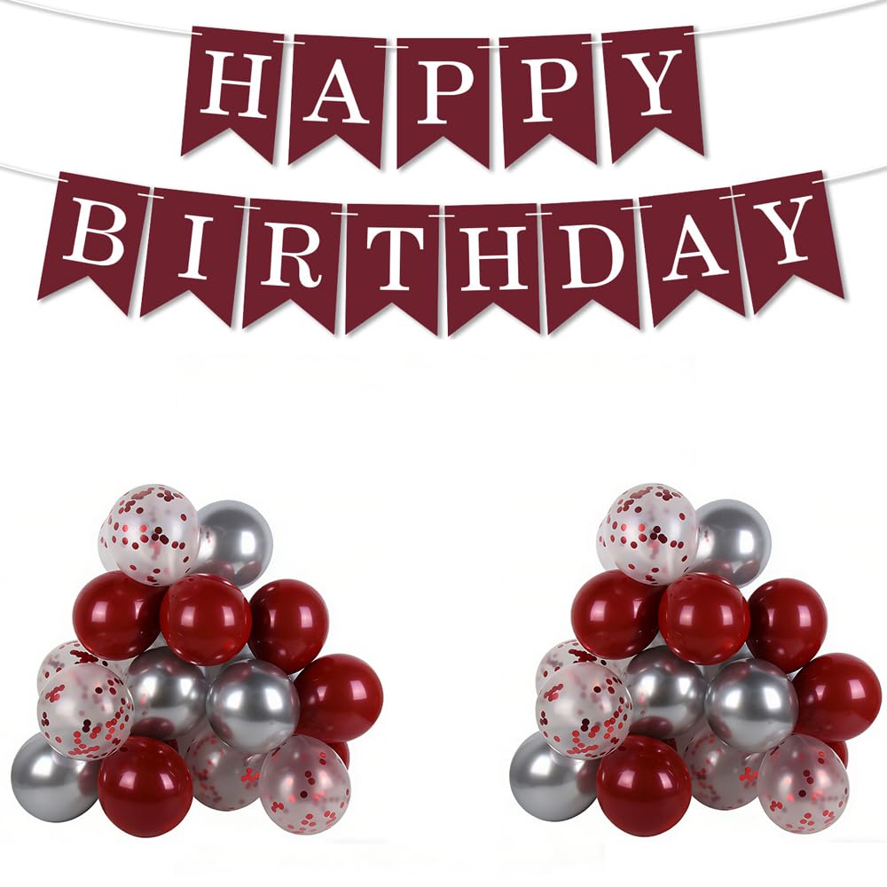 Happy Birthday Banner, Red Birthday Balloons, 50 Pcs 10in for Men, Women, Girls and Boys Party Decoration