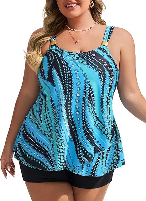 Hanna Nikole Traje de baño tankini de 2 piezas para mujer, parte superior de tankini con volantes y pantalones cortos de natación