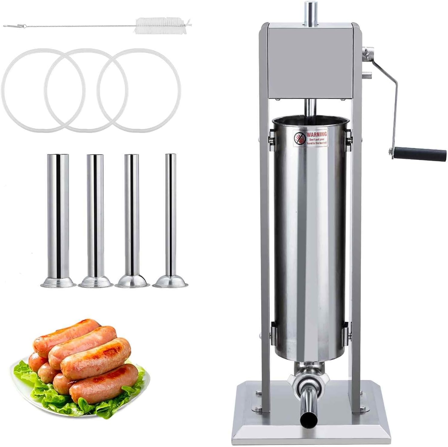 Sausage Stuffer, Manual 15LBS/7L Sausage Maker Machine, Meat Stuffer with Dual Speed, Stainless Steel Heavy Duty Sausage Filler with 5 Stuffing Tubes, for Commercial and Home Use