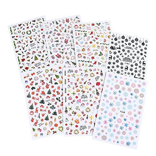 JMEOWIO 3D Nagelsticker Weihnachten, 12 Blätter Selbstklebend Nagel Sticker Schneeflocke Elch Nail Art Decals Design DIY… – Bild 3