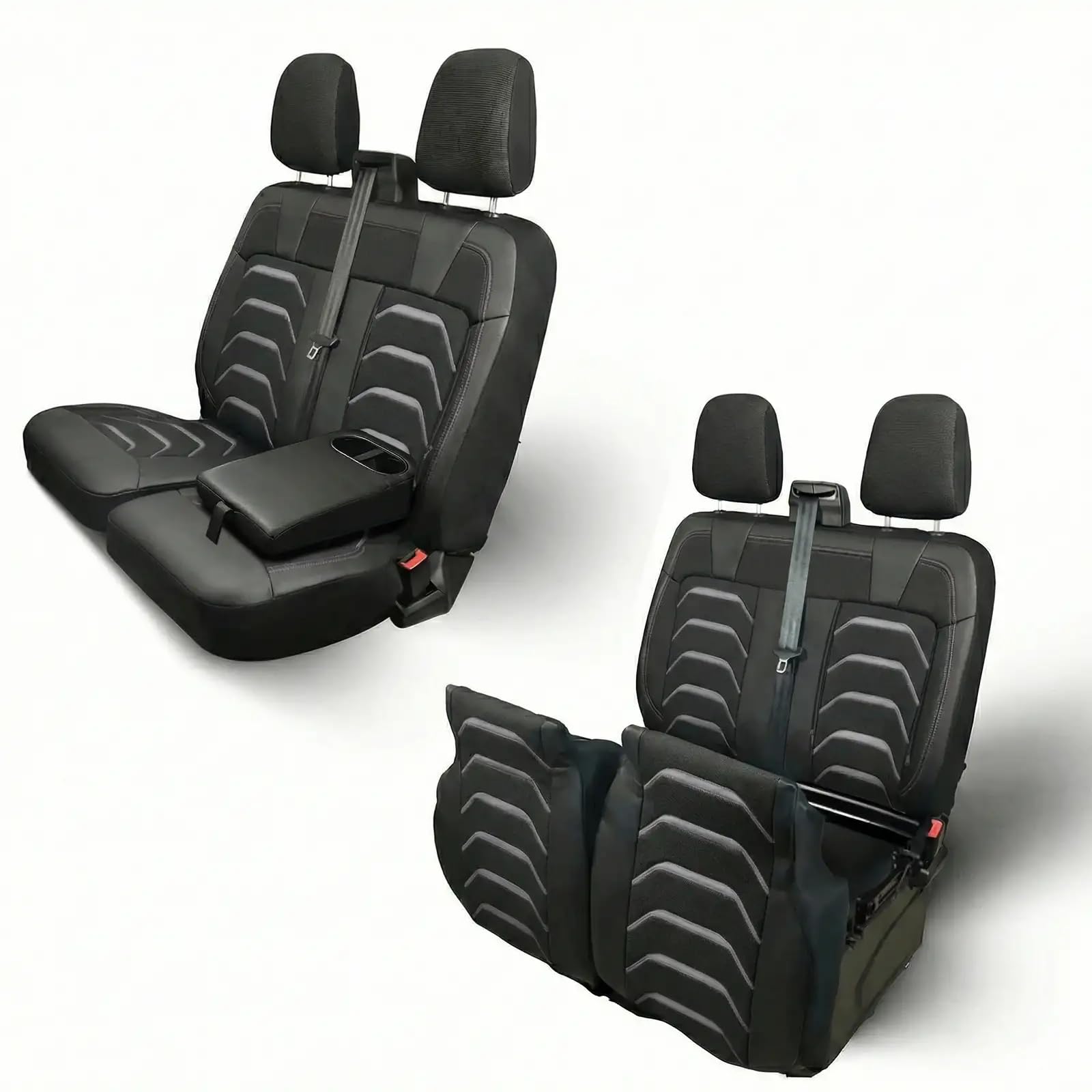 Fundas de asiento de coche Universal 2+1 para Transit Custom (2016-2023). Asientos delanteros de calidad para asiento de coche, de lino, gris y negro, funda protectora para el coche