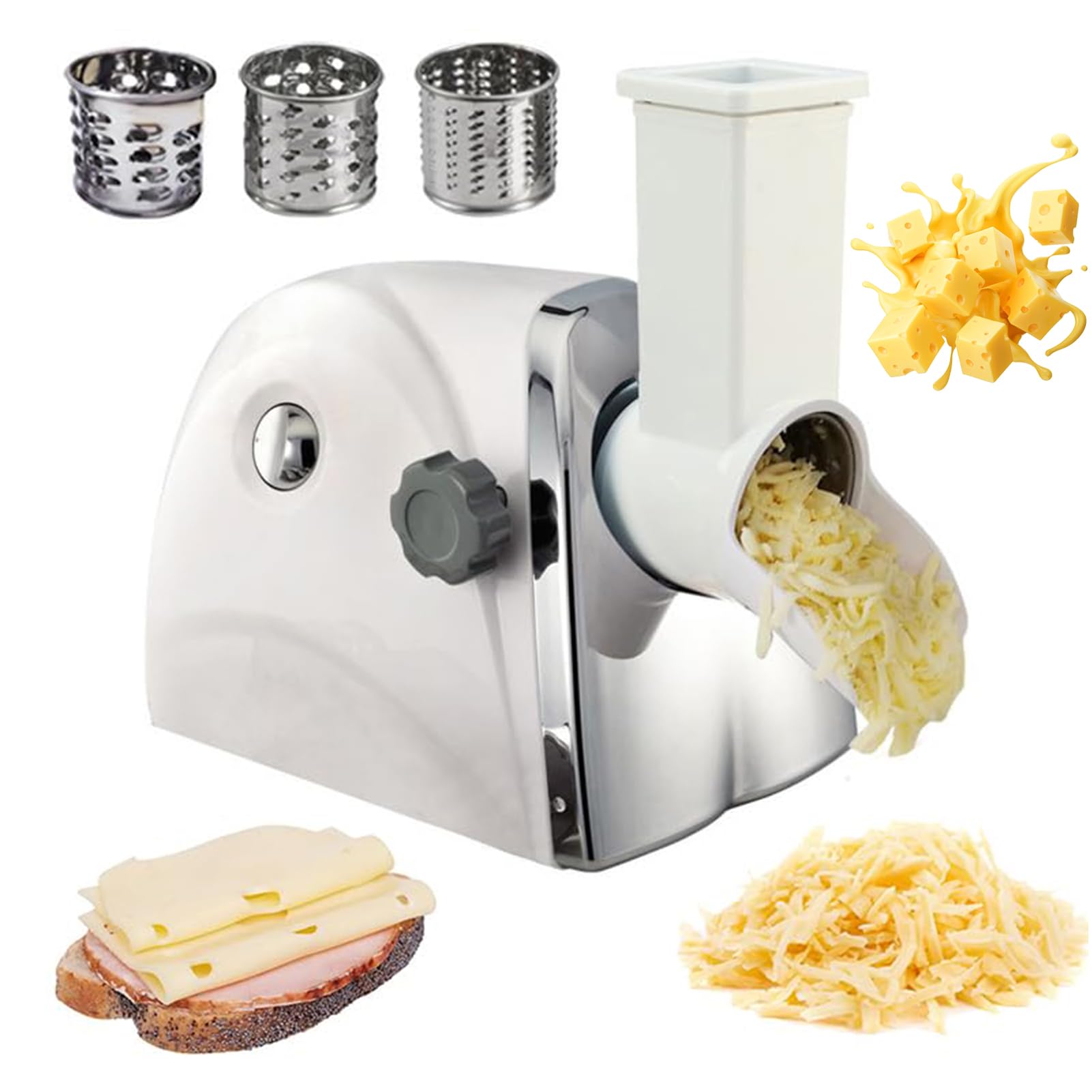 ZHJOPP Electric Rotary Cheese Shredder Machine, 300W Commercial Cheese Grater,Salad Maker for Vegetables, Automatic Spiralizer (plastic)