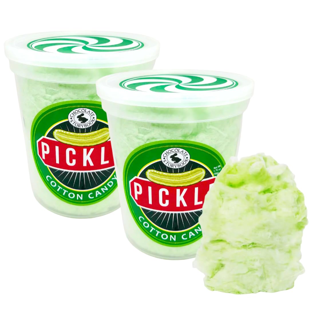 CHOCOLATE STORYBOOK Gourmet Flavored Cotton Candy – Unique Idea for Holidays, Birthdays, Gag Gifts, Party Favors (Pickle, 1.75 oz, 2-Pack)