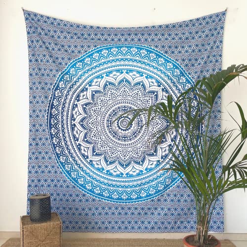 MOMOMUS Mandala Tuch Mehrzweck - Pareo/Strandtuch XXL, Dünn und Sandabweisend, Große Stranddecke Sandfrei Sanddurchlässig oder Picknickdecke XXL für Camping und Yoga - Blau, 210x230cm