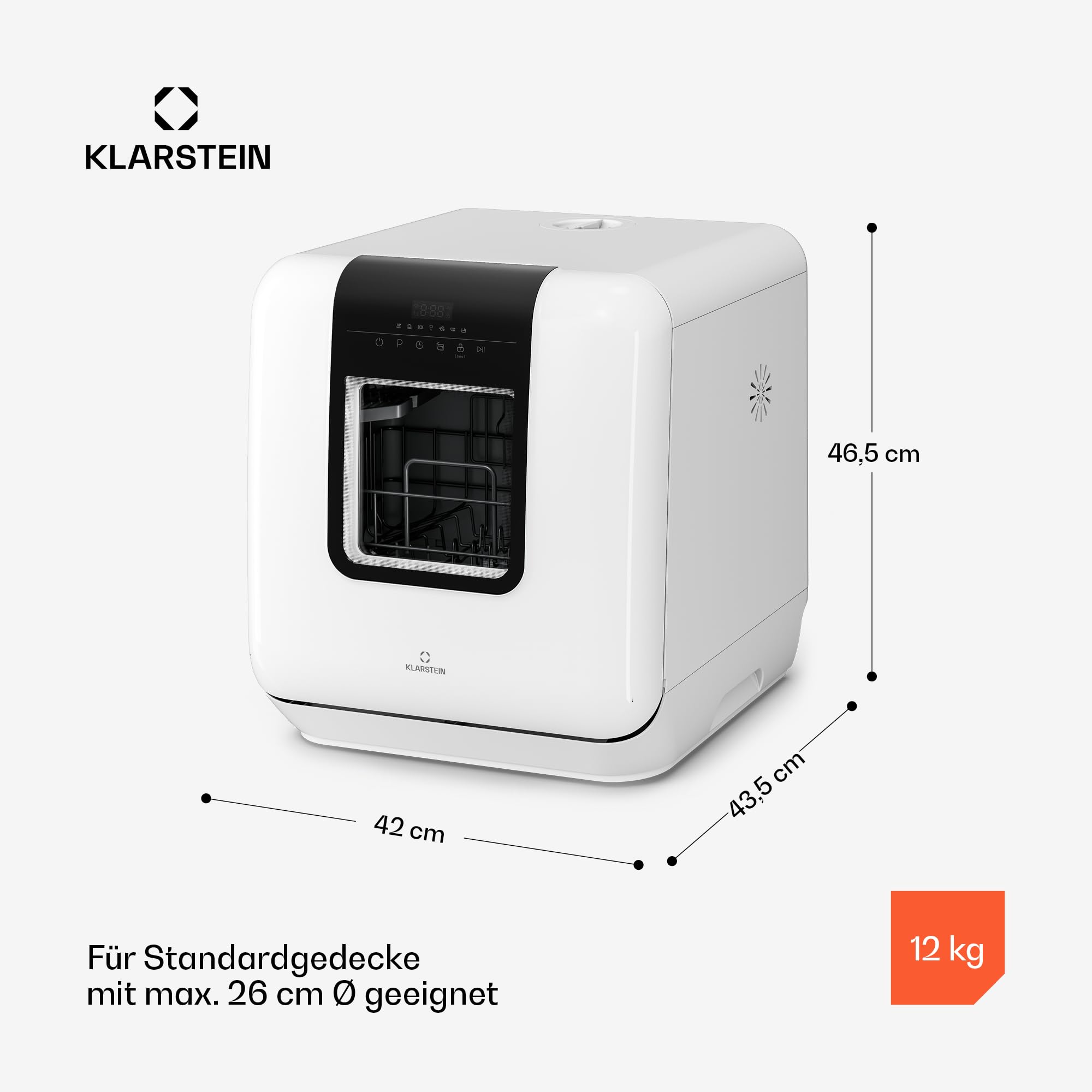 Klarstein Melville Tischgeschirrspüler – Kompakte Spülmaschine für 3 Gedecke, 7 Programme, 6 L Wasserverbrauch, AquaStop, tragbares Design