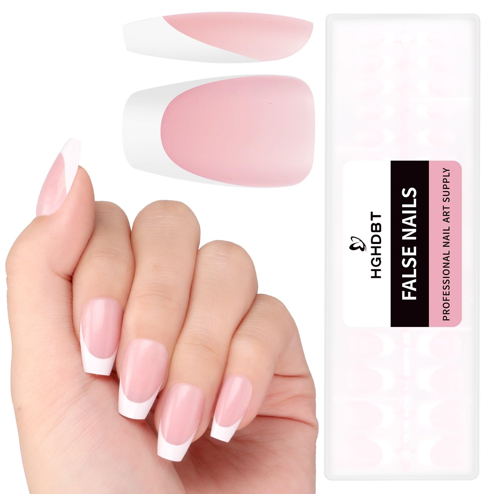 French Gel Nail Tips - 240PCS French Tip Press on Nails Pink Short Coffin MULTI-COAT Tips Premade Tip Primer & Base Coat, No Need to File Fake Nails for Nail Art DIY
