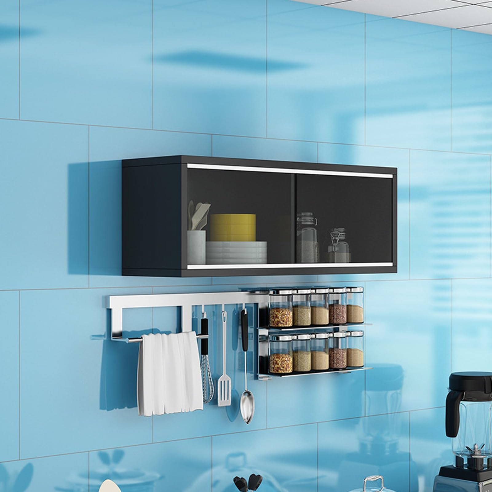 BHGFYXBS Solid Wood Wall Mounted S Display Cabinet Narrow Kitchen Sto With Left Right Sliding Doors Over Toilet Bathroom In Black White,Black-80Cm/31.5In,Black-80cm/31.5in