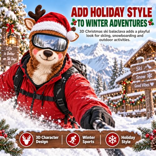 2026 Christmas Ski Balaclava Mask, 3D Animal Face Cover for Skiing，#A - image 4
