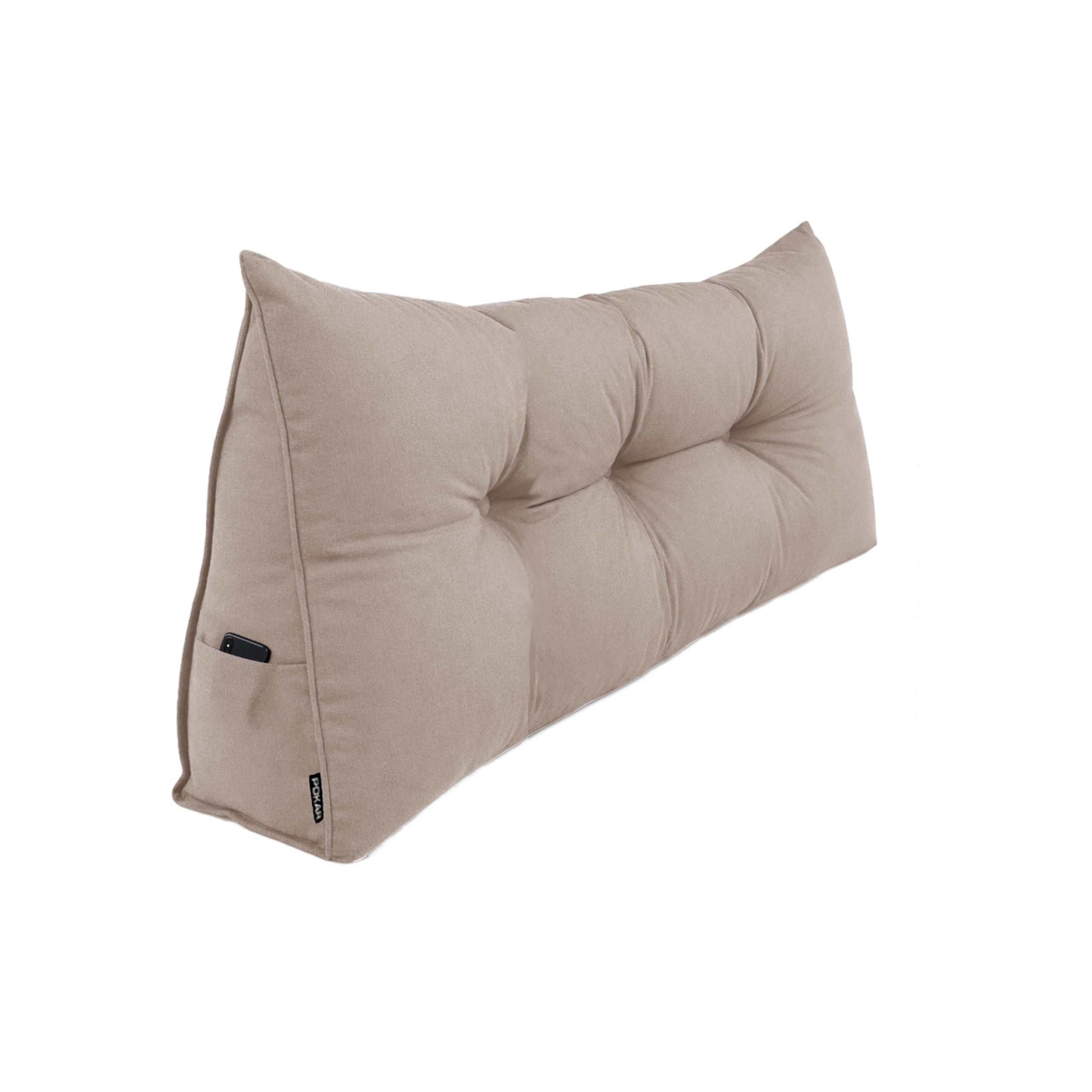 POKAR Back Cushion for Sofa and Bed 140x50x20 cm | Backrest Wedge Pillow with Lumbar and Back Support | Reading Pillow with Side Pockets | Headboard Pillow | Oeko Tex 100 Certified | Beige