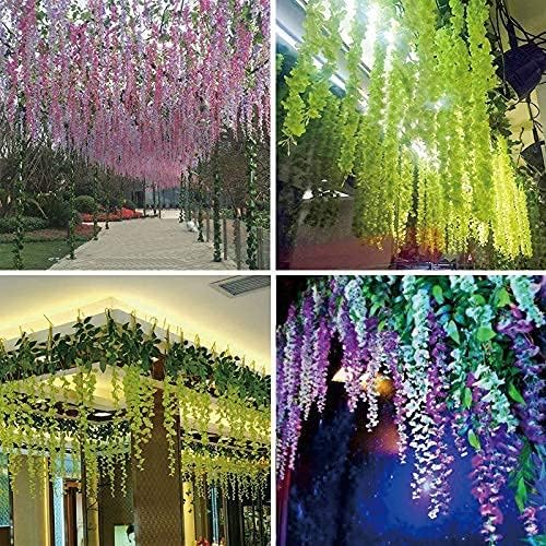 Image of Artificial Hanging Wisteria Flower Vine (Yellow) - Pack Of 6