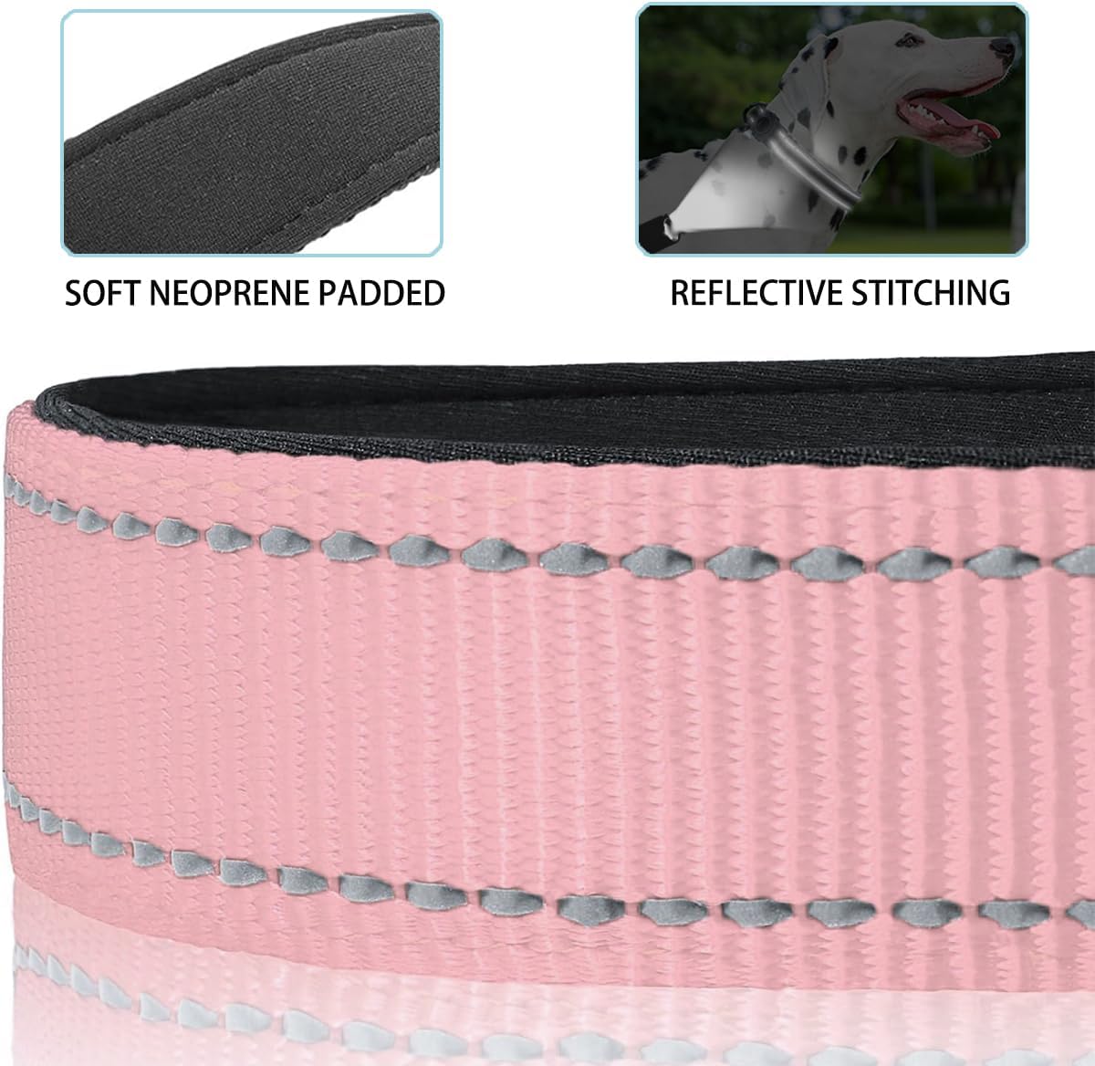 JSXD AirTag Dog Collar, Night Reflective Nylon Dog Collar for Small Medium Large Dogs,Lockable Quick Release Buckle,Padded Breathable Pet Collar with AirTag Holder (Pink, Medium) image 2
