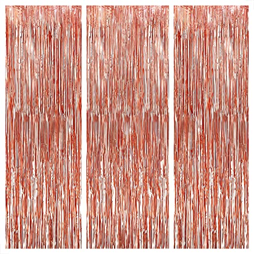 Image of KatchOn, Rose Gold Fringe Curtain - XtraLarge 8x3.2 Feet, Pack of 3 | Rose Gold Backdrop for Bachelorette Party Decor, Graduation Decorations 2025 | Fringe Backdrop for Rosegold Birthday Decorations