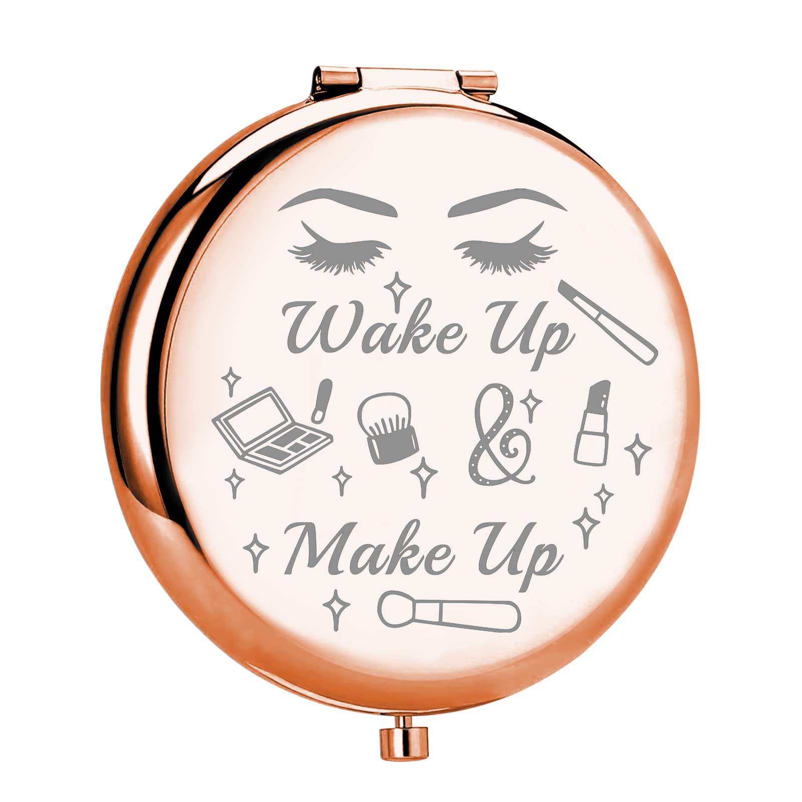 MYOSPARK Makeup Lover Gift Makeup Artist Compact Makeup Mirror Lashes Girl Gift Eyelashes Artist Gift Wake Up and Make Up (Wake Up Mirror)