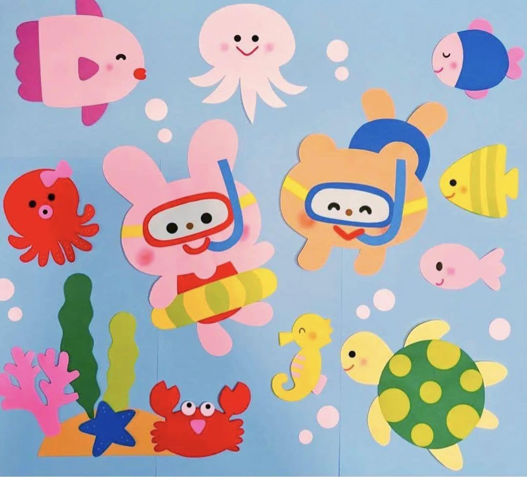 Amazon.co.jp: 壁面飾り 夏 海 海の仲間たち クラゲ カニ 魚 7月8月