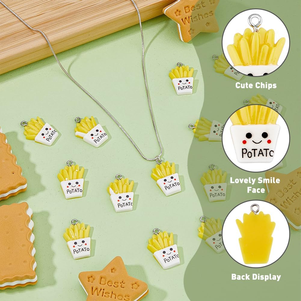 SUPERFINDINGS 30Pcs Opaque Resin Pendants Imitation French Fries Charms Smile Face Chips Dangle Charm Beads Cute Funny Imitation Food Resin Pendants for Jewelry Making Hole 2mm - Image 4