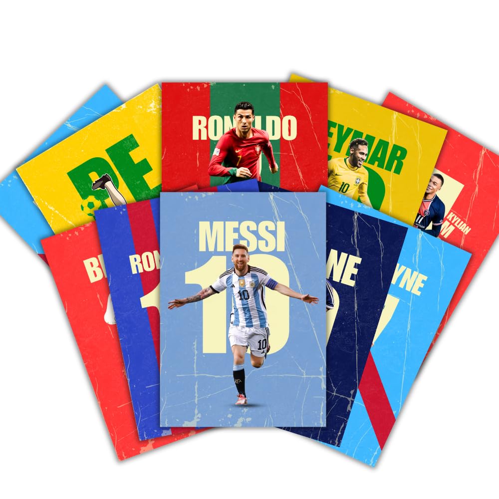 Good Hope Set of 10 Footballers Poster, Ronaldo Messi Posters, Neymar, Yamal, Beckham, Ronaldinho, Mbappe, Maradano, Lewandowski without Frame in A4 Size 8x10 inch for Boys Bedroom, Kids Room, Living Room, Home Office, Sports Study – Sports player motivational Posters without frames Gift for Boys & Fans – wall collage (Football B)