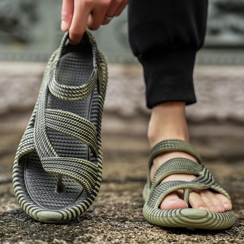 Summer Woven Sandals for Men & Women – Lightweight Outdoor EVA Beach Slippers, Casual Couple-Style Breathable Flip-Flop Shoes with 2cm Heel(Khakis,26-26.5cm)3