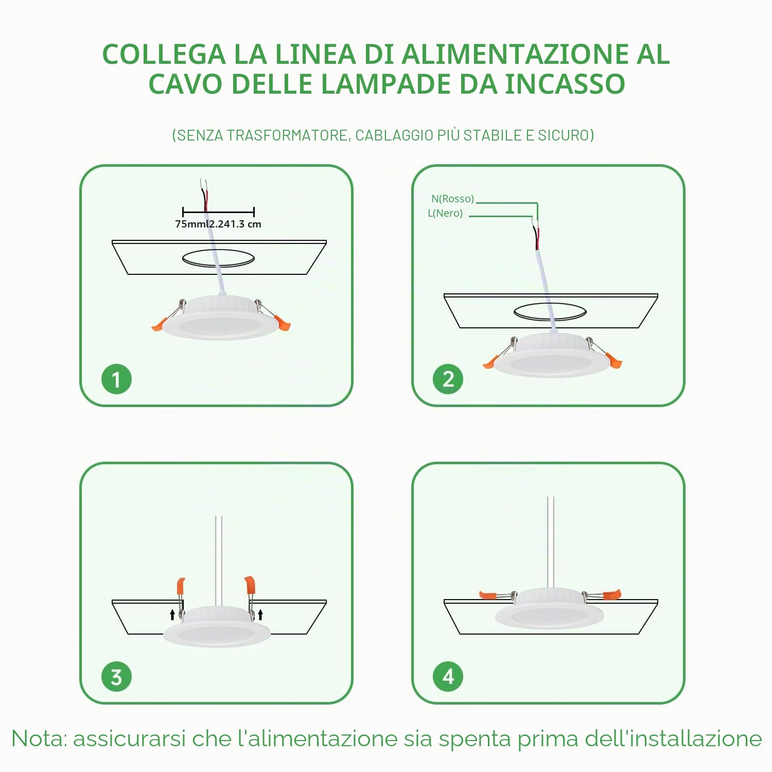 Faretti Led da Incasso Per Cartongesso,5W Equivalenti a 40W,Luce Bianca Naturale 4500K Luci Ultrasottili da Soffitto per Cartongesso da Interno,Rotondo Métal,Slim Downlights,Foro Φ75-95mm,Set da 36