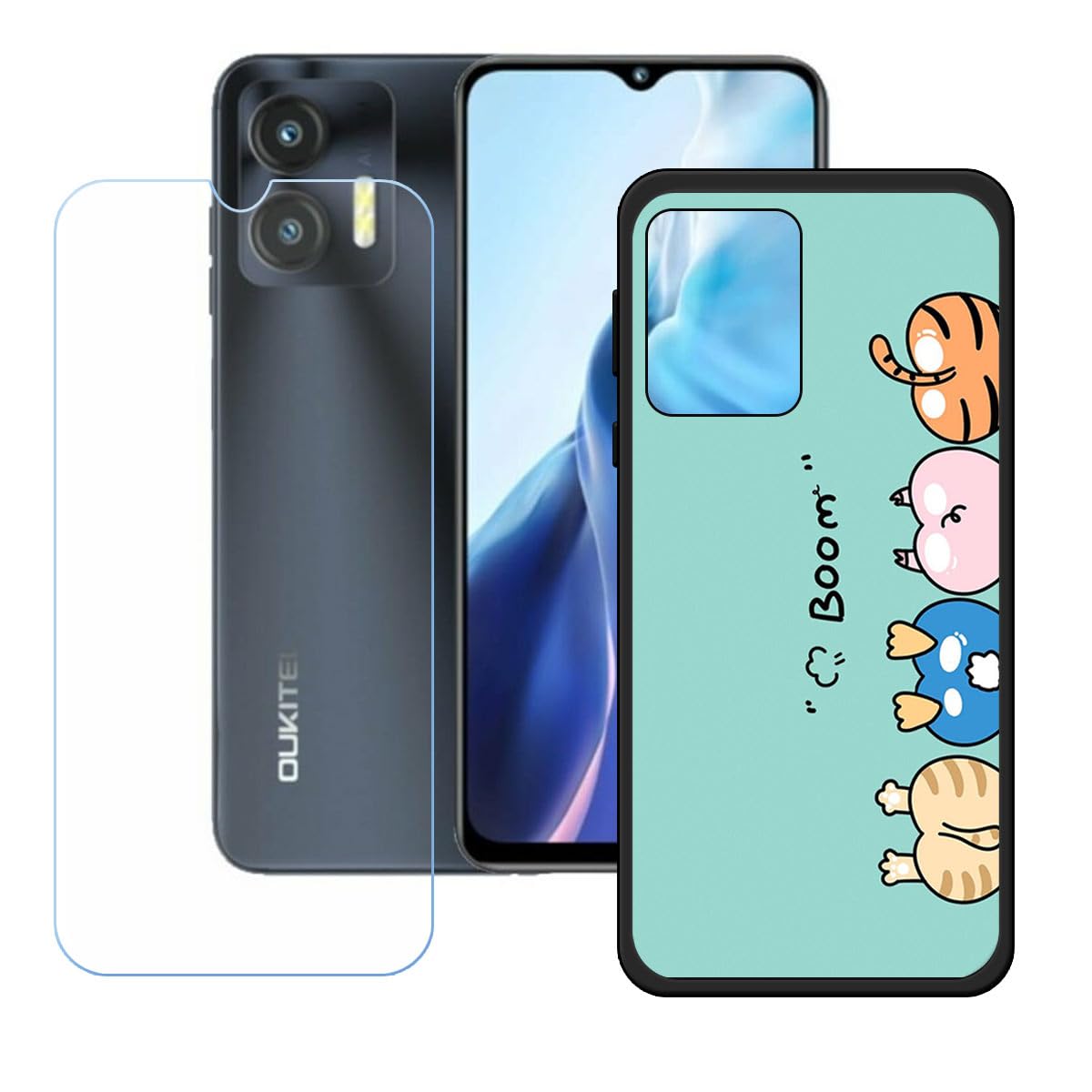 LCEHTOGYE Cover per Oukitel C36 + Pellicola Protettiva in Vetro Temperato,Nero Custodie Morbido Silicone Case Ultra Sottile TPU Custodia per Oukitel C36 (6,56) - KE80