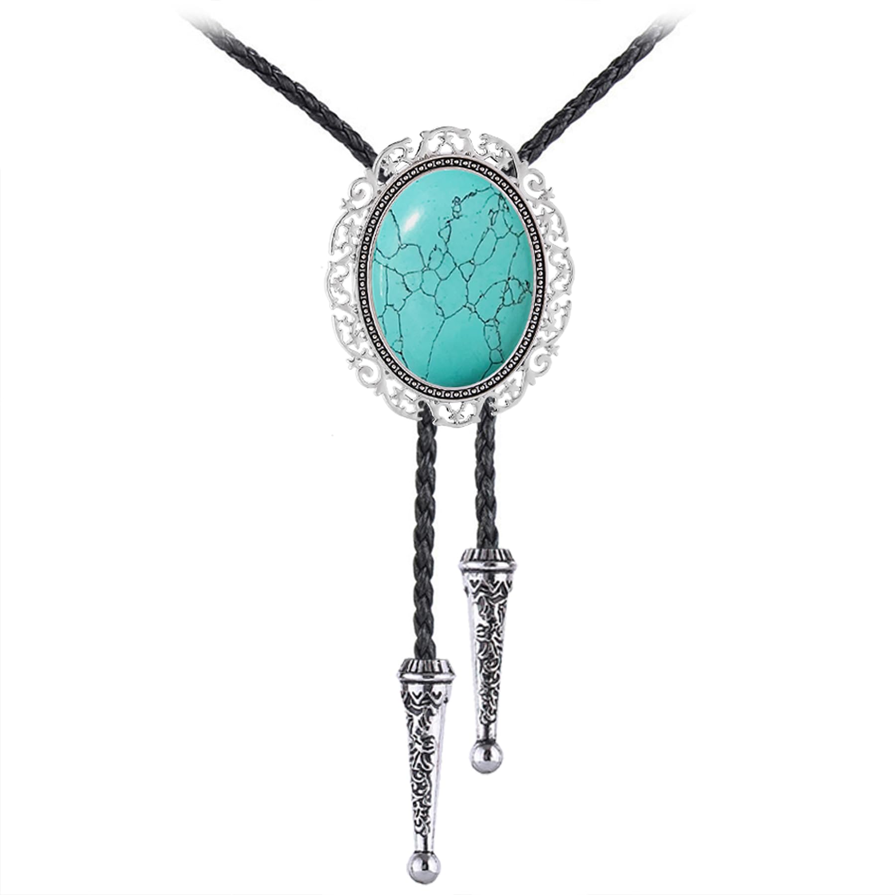 Jeilwiy Bolo Tie for Men Real Stone Westwern Cowboy Ties Silver Bolos Women Leather Necktie Gift for Birthday Christmas