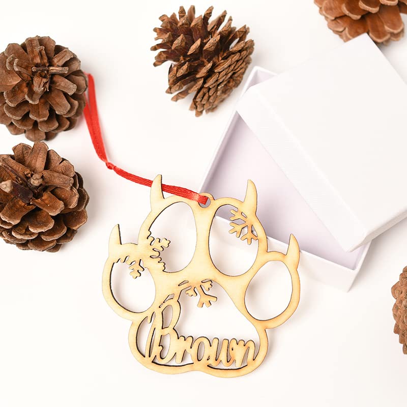 WEIYOUDP Personalisierte Hunde- und Katzenpfoten-Ornament aus Holz, für Weihnachtsbaum, Hundepfotenabdruck, personalisierbar (Engelsflügel)