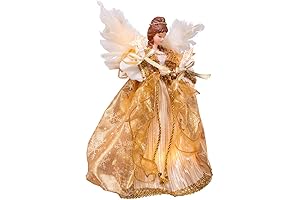 Kurt Adler 12-Inch Clear Light Lighted Angel Tree Topper In Gold Finish