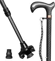 Vista 1 de Adjustable Walking Cane for Men & Women - Lightweight Carbon Fiber Cane, Premium Walking Stick for Seniors with Quad & Single Rubber Tips, Ergonomic