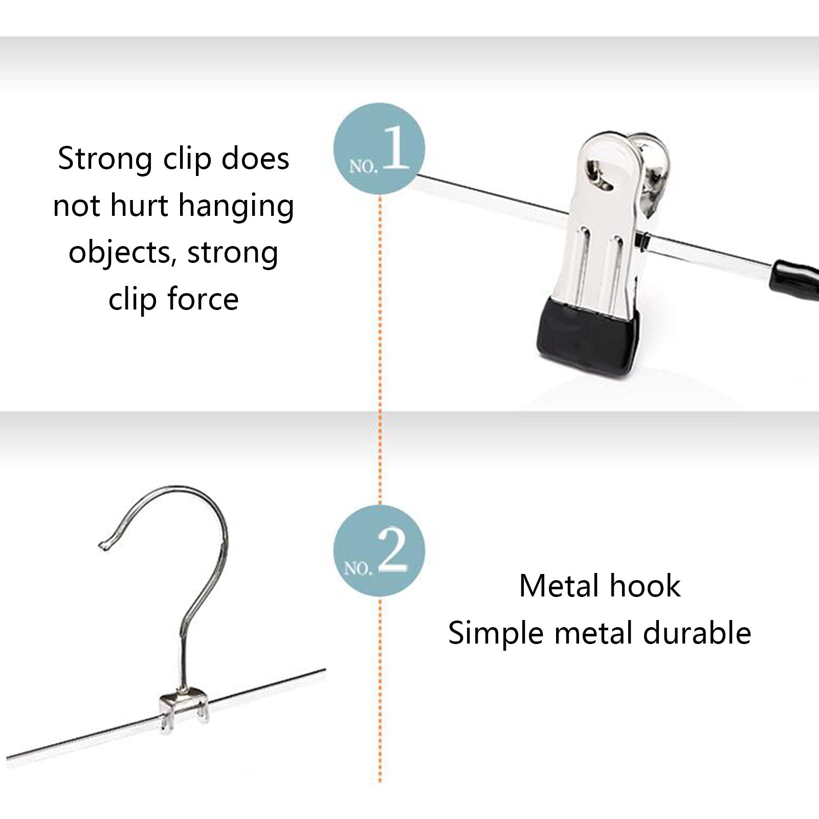 Perchas de metal para pantalones con clips antideslizantes, prácticas y duraderas, para pantalones, faldas, corbatas, bufandas y toallas (50 unidades, plateadas)