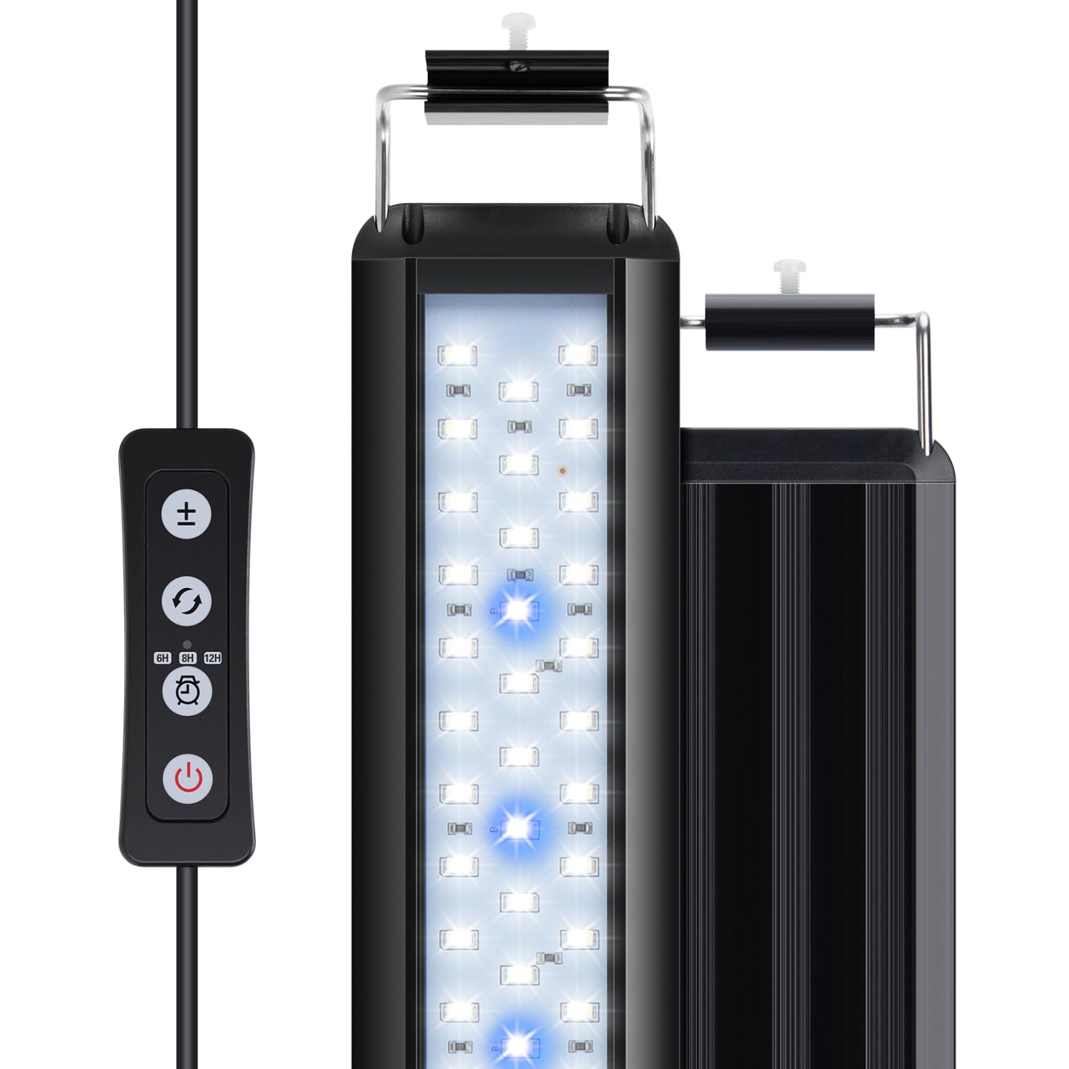 Nobleza - Luz de Acuario, 10W Peces Tanque Lámpara Iluminación de Plantado de Pecera, 3 Colores,Temporizador Ajustable, 10 Niveles de Brillo para Tanque de 42-62cm
