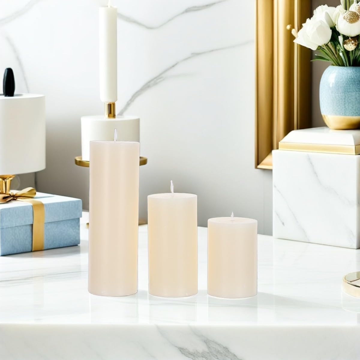 6 Piezas Velas Cilíndricas Color Marfil sin Perfume para Iluminación de Unidades para Ambientación de Invierno y Navidad