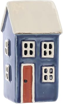 Shudehill Giftware Village Pottery Ceramic House Mini Tealight - Navy