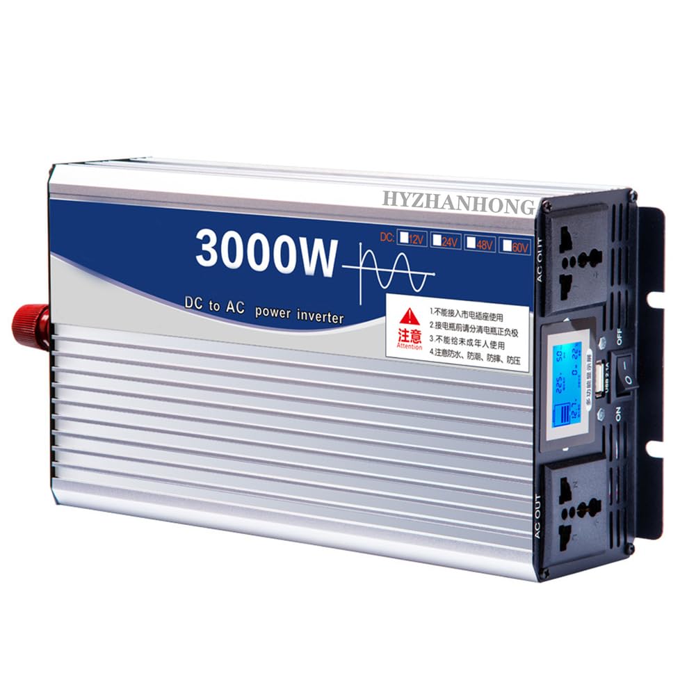 Inversor De Corriente De CC 12 V-72 V A CA 110 V/220 V, 3000 W, Onda Sinusoidal Pura, Cargador con LED para El Hogar, Exteriores, Autocaravanas Y Camping