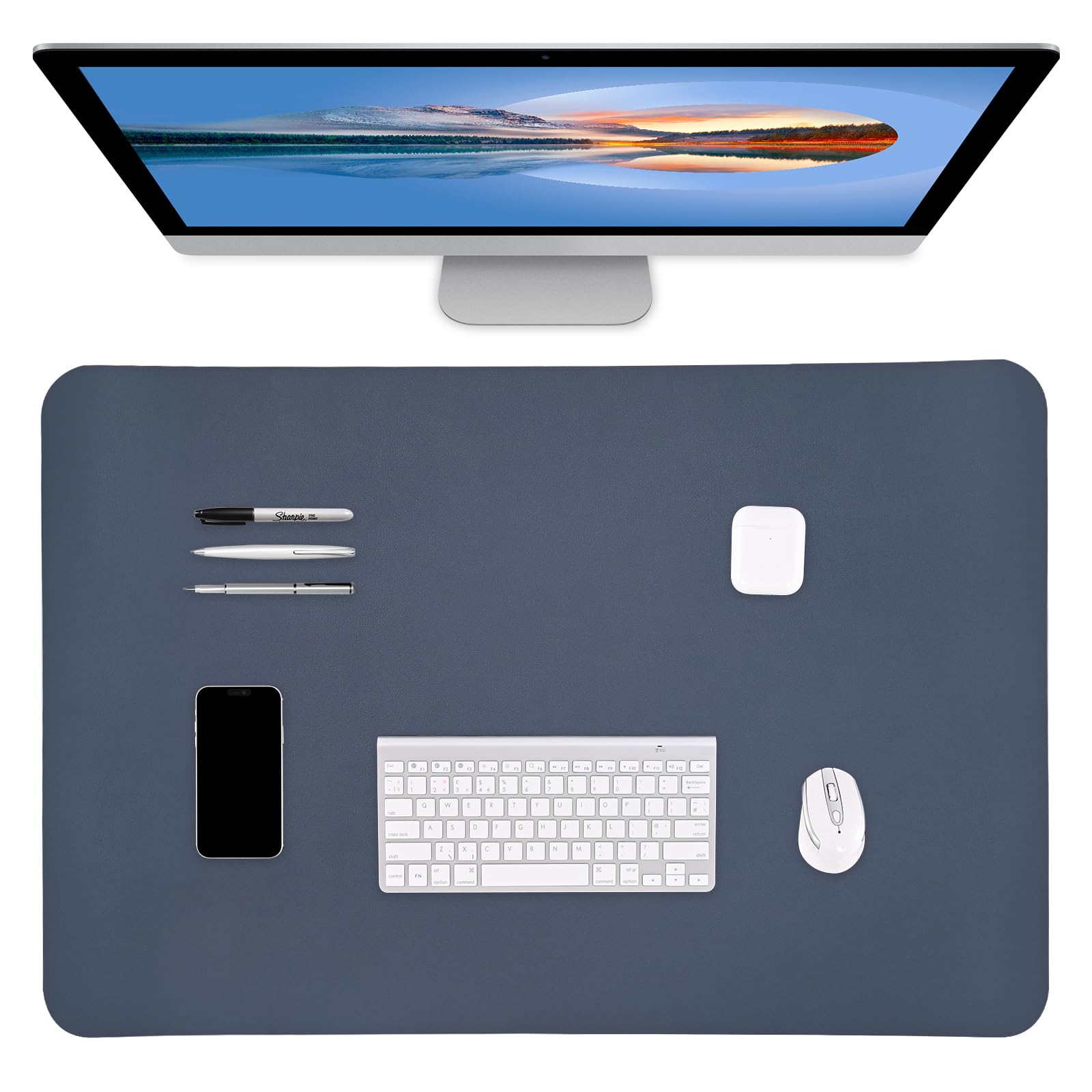 Leather Desk Pad, Non-Slip Waterproof Dual-Side Use Desk Mat Protector,PU Leather, Computer Mouse Pad, Writing Mat for Office and Home, for Men Women Kids,【80 * 40 CM/Oyal Blue+Orange】