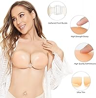 Vista 3 de RELIRELIA Women's Sticky Self Adhesive Invisible Strapless Reusable Silicone Push Up Backless Bra