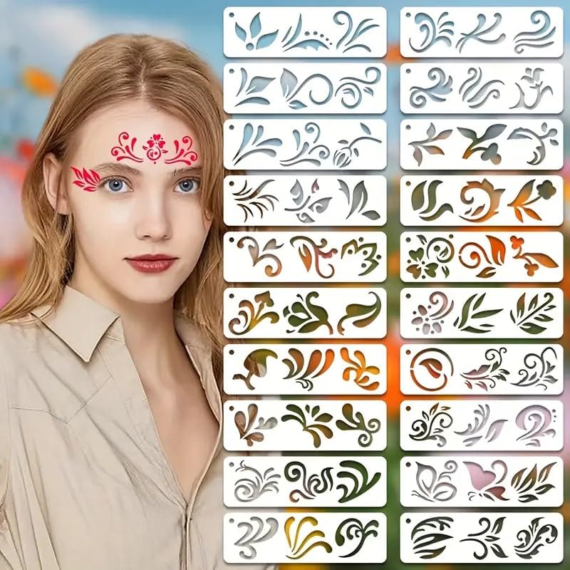Cliths Face Painting Stencil Kit 20Pcs Reusable PET Templates for Kids Adults Body Art Makeup, Face Paint Stencils for Halloween Cosplay Party DIY Crafts 5.1x1.5 Inch Washable Design-image-44