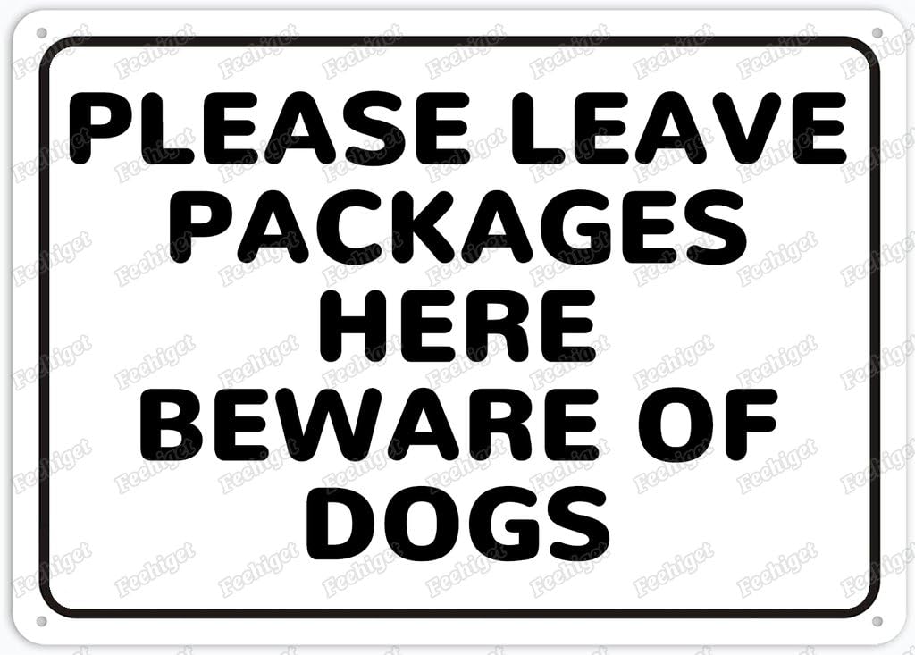 8"x12" Retro Vintage Sign - Please Leave Packages Here | Beware Of Dogs Wall Decor Plaque for Home Bar Pub Kitchen Restaurant