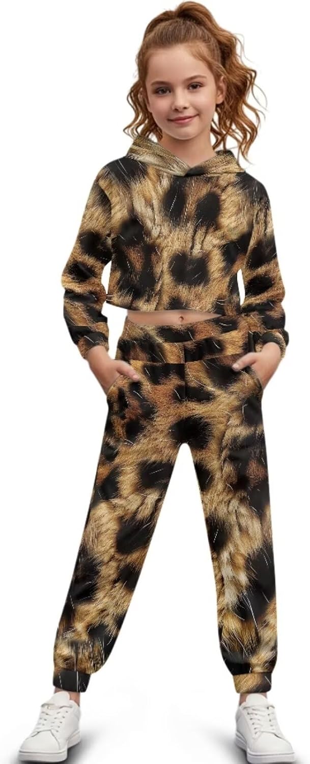 Girls Pants Set 2 Piece Cropped Hoodies for Girls 4-13Y Hooded Sweatshirt and Sweatpants Kids Sweatsuit Tracksuit
