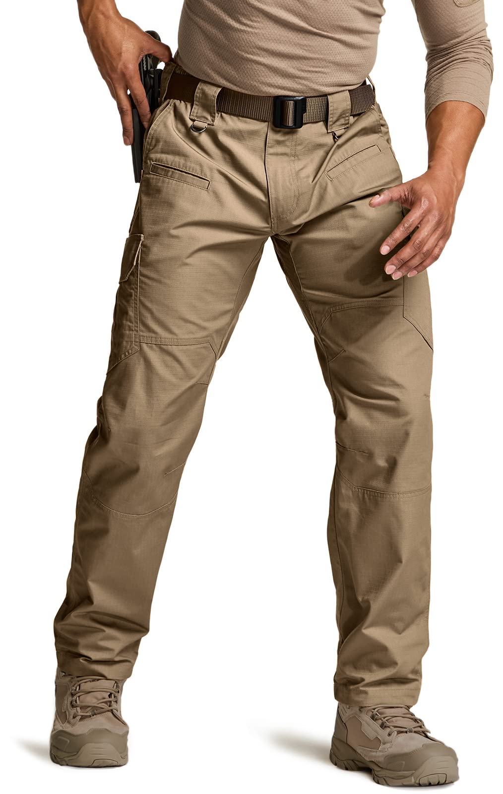 CQR Men's Tactical Pants, Water Resistant Ripstop Cargo Pants, Lightweight EDC Work Hiking Pants, Outdoor Apparel, Duratex Coyote, 36W x 36L