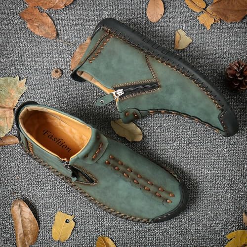 Phanile Mens Shoes, Men's Outdoor Comfy Arch Support Waterproof Walking Shoes, Orthopedic Sneakers Breathable and Light & Non-Slip Zipper Outdoor Casual Handmade Shoes Work Boot3