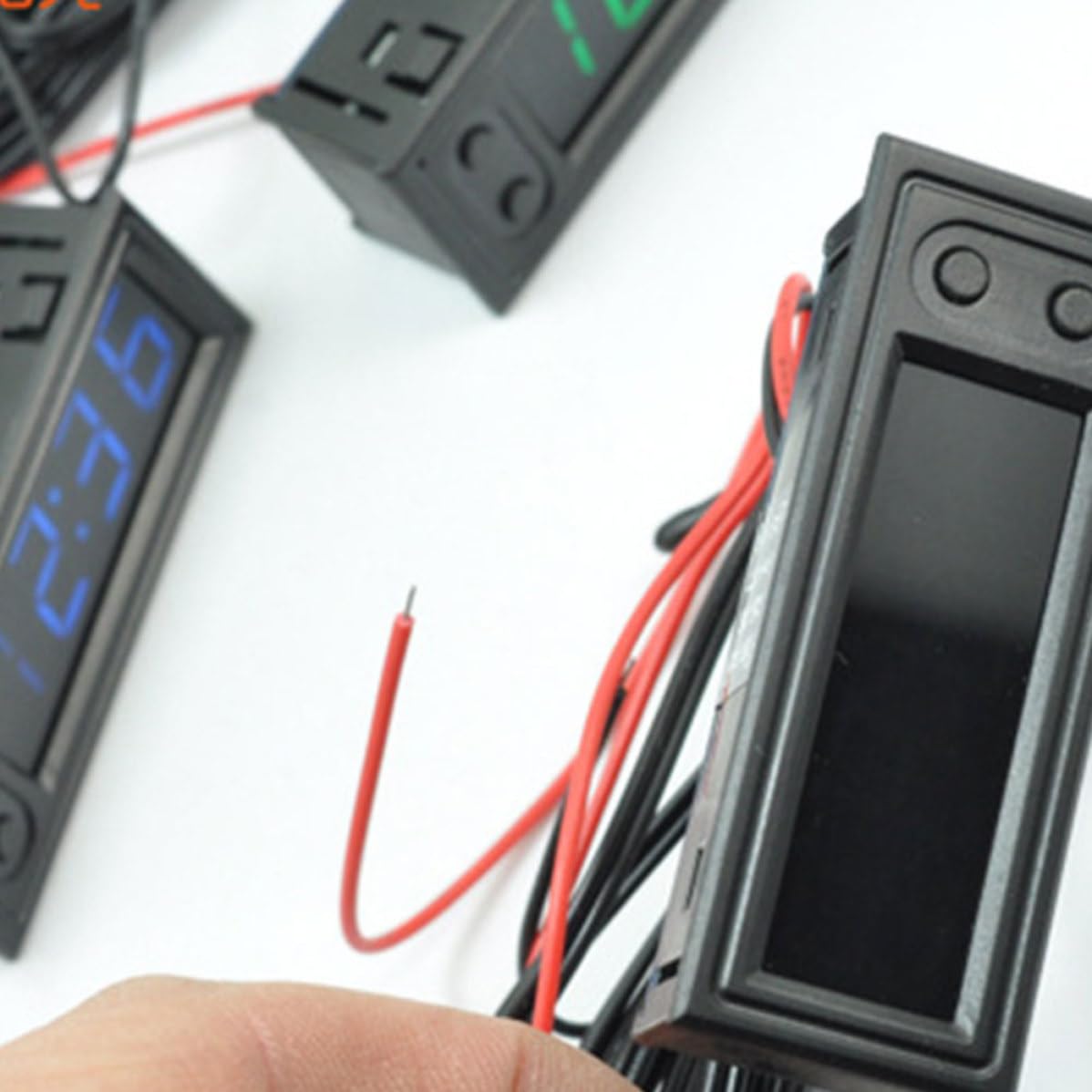 2 Piezas Termómetro Digital de Coche con Reloj LED y Voltímetro